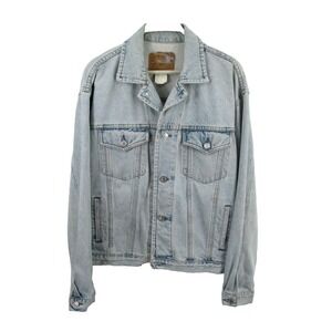 VTG 1990 GAP Denim Trucker Jacket Mens Medium Light Blue Biker 11-90